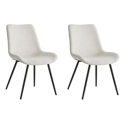 Lot De 2 Chaises De Salle A Manger Scandinaves Pieds Metal Noir Tissu Beige - Nordlys