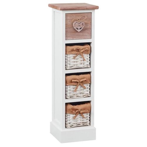 Chiffonnier Flower Petit Meuble Avec 1 Tiroir Et 3 Paniers Étagère En Bois De Paulownia Blanc Et Brun Sty