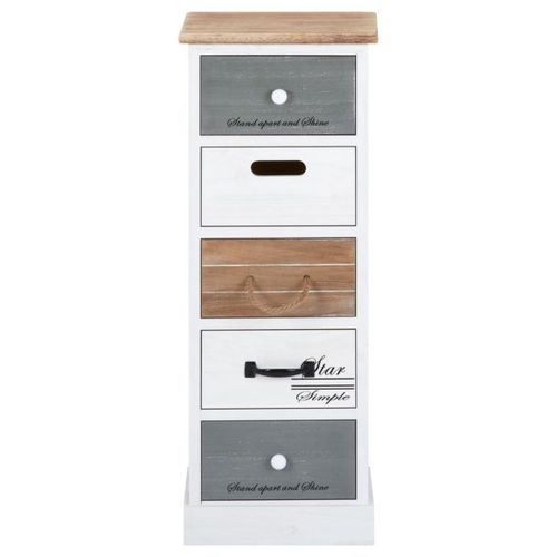 Chiffonnier Salva Commode 5 Tiroirs En Bois De Paulownia Style Shabby Chic Vintage Rustique Blanc