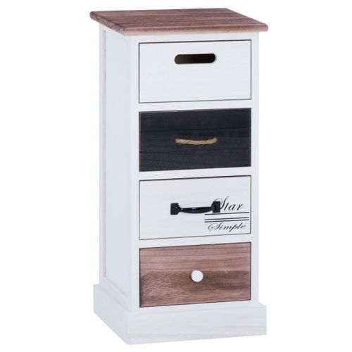 Chiffonnier Laguna Étagère De Rangement Avec 4 Tiroirs En Bois De Paulownia Style Shabby Chic Vintage Rustique Blanc Brun Noir