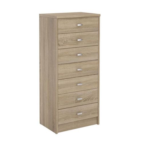 Commode Chiffonnier Donia, Semainier Meuble De Rangement Avec 7 Tiroirs En Colonne, En Mélaminé Décor Chêne Sonoma