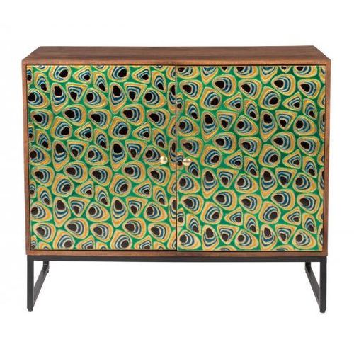 Buffet 2 Portes 95x40x80 Cm En Manguier Et Laiton Vert