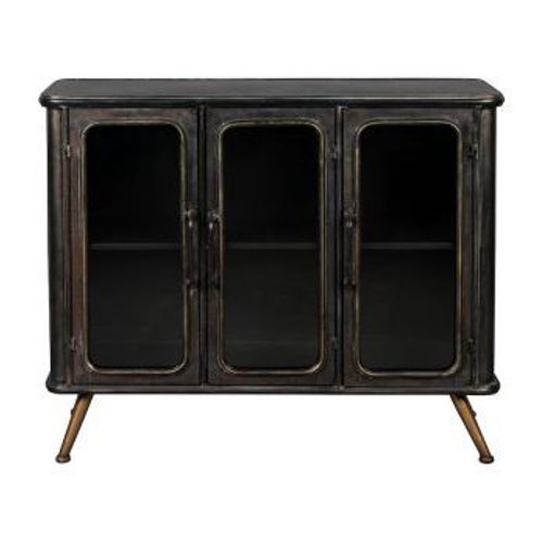 Buffet 3 Portes 100x37x80 Cm En Métal Noir Vieilli