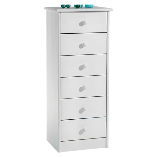 Chiffonnier Rondo Meuble De Rangement Commode Apothicaire Avec 6 Tiroirs, En Pin Massif Lasur? Blanc