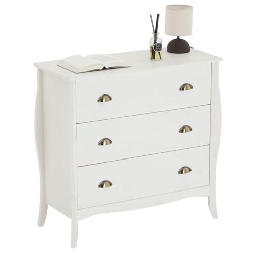 Commode De Chambre Antoinette Style Baroque Rococo Design Moderne, Rangement Avec 3 Tiroirs, En Pin Massif Lasur? Blanc