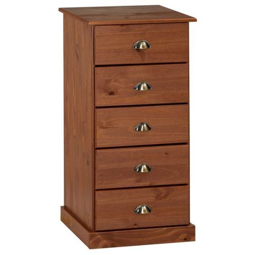 Chiffonnier Paris Commode Avec 5 Tiroirs En Pin Massif Lasur? Brun Fonc?