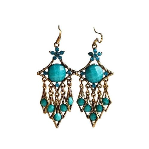 Boucles D'oreille Femme Métal Doré Vieilli Style Ethnique Bohème Bleu 344wl