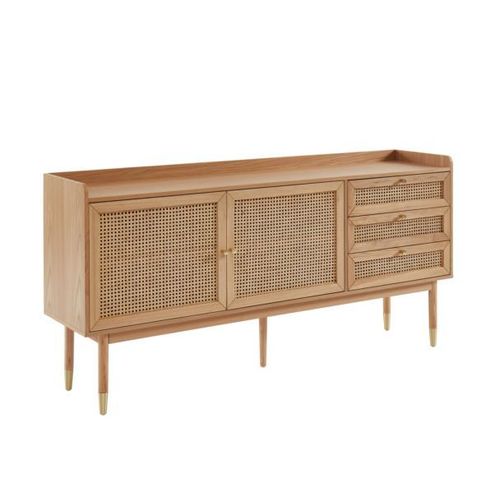 Buffet 2 Portes 3 Tiroirs En Bois Et Cannage Naturel - Kanny