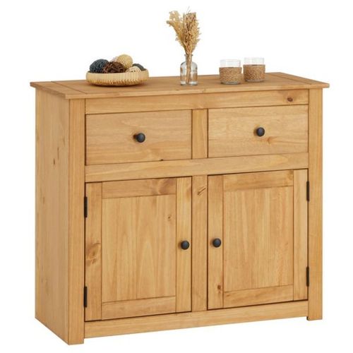 Buffet Cancun Commode En Bois Style Maison De Campagne, Avec 2 Portes Et 2 Tiroirs En Pin Massif Finition Teinté