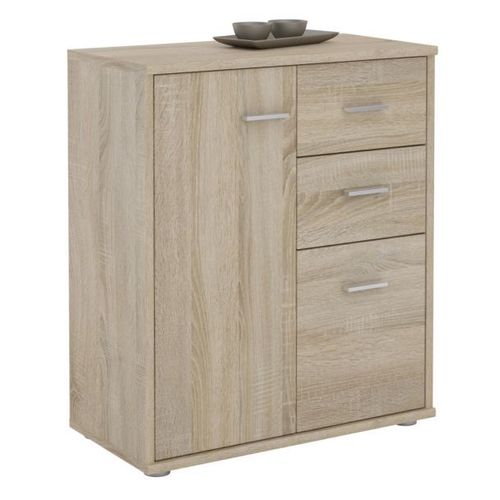 Buffet Remy, Commode Meuble De Rangement Avec 2 Tiroirs Et 2 Portes, En Mélaminé Décor Chêne Sonoma