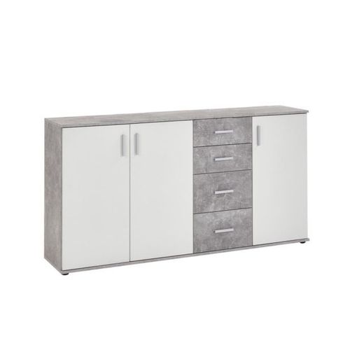 Buffet 3 Portes Et 4 Tiroirs 160 Cm Gris Béton Et Blanc - Fonzy