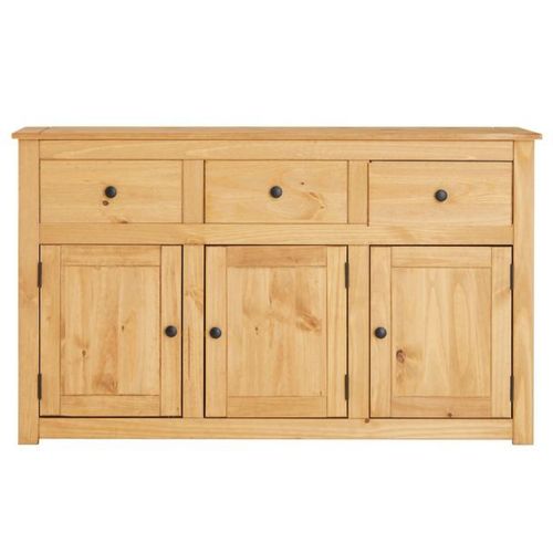 Buffet Cancun Commode En Bois Style Maison De Campagne, Avec 3 Portes Et 3 Tiroirs En Pin Massif Finition Teinté