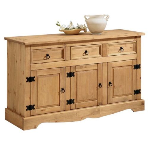 Buffet Tequila Commode Bahut Vaisselier En Bois Style Mexicain Avec 3 Tiroirs Et 3 Portes Battantes, En P