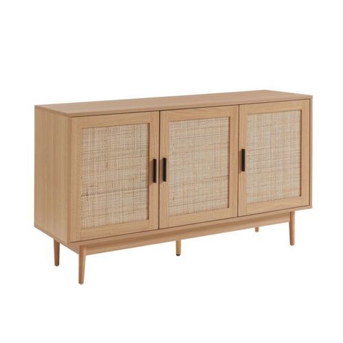 Buffet 3 Portes 133x39,5x75 Cm Naturel Avec Cannage - Aretha