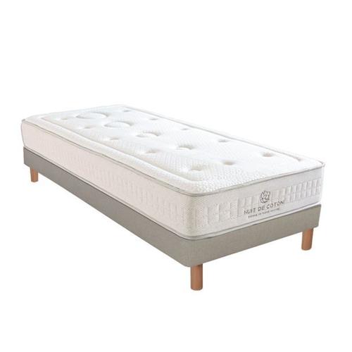 Nuit De Coton | Ensemble Prélude 2.0 Bio 90x190 Cm | Matelas Latex 100% Naturel + Sommier Bois | Ferme