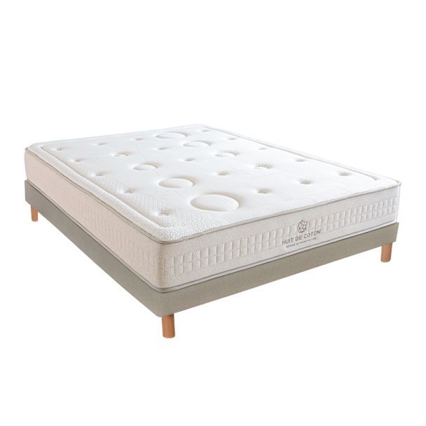 Nuit De Coton | Ensemble Prélude 2.0 Bio 140x190 Cm | Matelas Latex 100% Naturel + Sommier Bois | Ferme