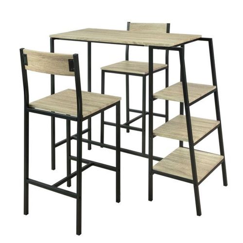 Sobuy® Ogt16-N Set De 1 Table + 2 Chaises Ensemble Table De Bar Bistrot + 2 Tabourets De Bar Avec Repose-Pieds Table Haute Cuisine Mange-Debout Avec 3 Étagères Latéraux