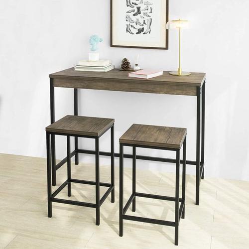 Sobuy Ogt30-N Lot Table Et Tabourets De Bar De Style Industriel Ensemble Table De Bar + 2 Tabourets Jeu De Bar Table Haute Chaise Haute