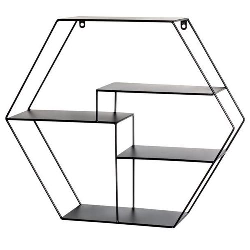 Étagère Murale Hexagonale 61x16x54 Cm En Métal Laqué Noir