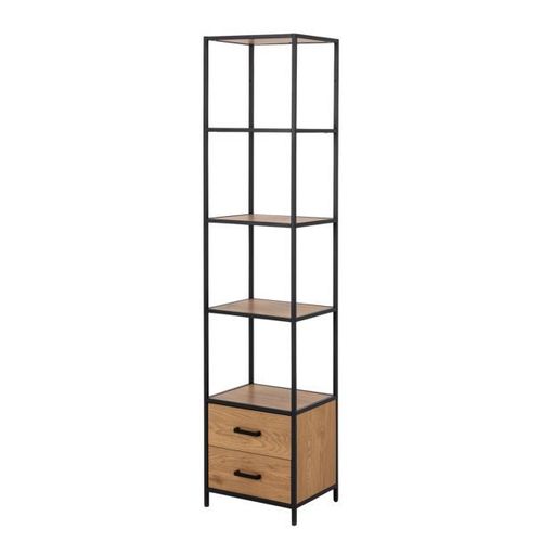 Bibliothèque 2 Tiroirs 42x35x185 Cm Décor Chêne Et Noir - Fynca