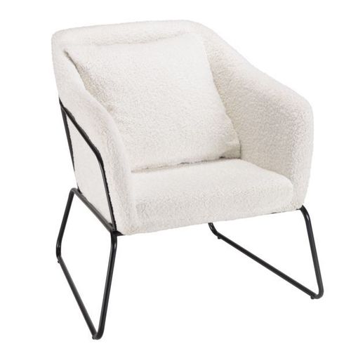 Fauteuil 74x79x80 Cm En Tissu Bouclette Blanc Et Métal Noir - Ivvi