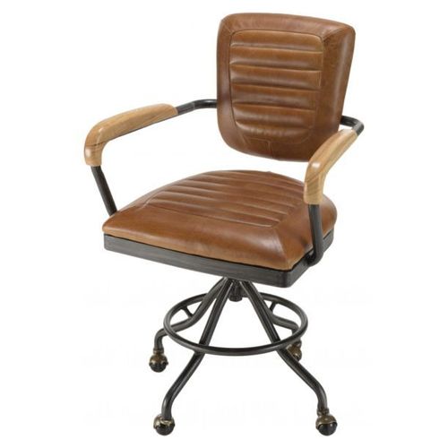 Fauteuil De Bureau Vintage 61,5x56x98 Cm En Cuir Marron - Folio