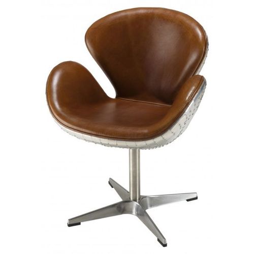 Fauteuil Vintage 68x62x89 Cm En Cuir Marron Et Aluminium - Folio