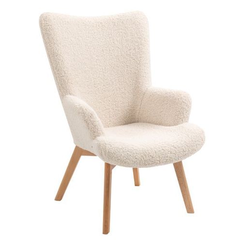 Fauteuil De Salon Scandinave Pieds Bois Laine Blanc - Nordlys