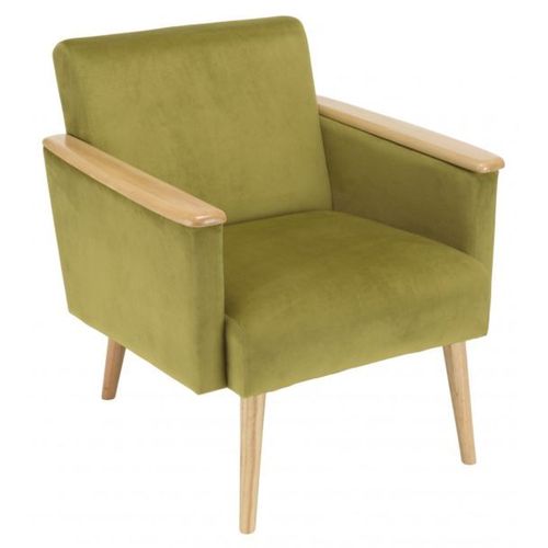 Fauteuil 71x76x79 Cm En Velours Vert Clair Et Rotin - Jazzy