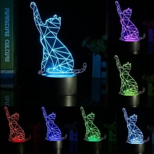 Neufu Lampe De Table D'illusion De Chat 3d Led Usb 7 Couleur Veilleuse Lumière Fr12257