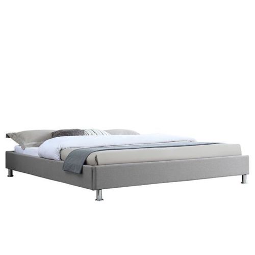 Lit Futon Double Pour Adulte Nizza King Size 180x200 Cm 2 Places / 2 Personnes, Avec Sommier Et Pieds Métal Chromé, Tissu Gris