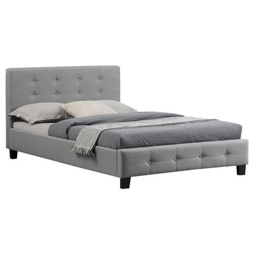 Lit Simple Pour Adulte Jolien Avec Sommier 120x190 Cm 1 Place Et Demi, Tête Et Pied De Lit Capitonnés Avec Strass, En Tissu Gris