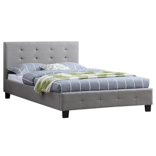 Lit Simple Pour Adulte Marlon Avec Sommier 120x190 Cm 1 Place Et Demi / 1 Personne, Tête Et Pied De Lit Capitonnés, En Tissu Gris