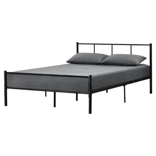 [En.Casa] Cadre De Lit Avec Matelas Cadre De Lit Pour Adultes Métal Et Mousse À Froid Housse 100% Polyester Noir 209,5cm X 141,5cm X 81,5cm