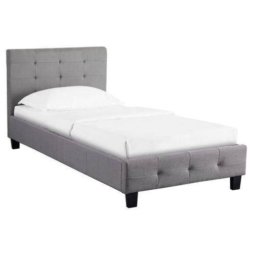 Lit Simple Pour Adulte Ou Enfant Reve Avec Sommier 90x190 Cm 1 Place/1 Personne, Tête Et Pied De Lit Capitonnés, En Tissu Gris