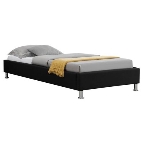 Lit Futon Simple Pour Adulte Ou Enfant Nizza 90x190 Cm 1 Place / 1 Personne, Avec Sommier Et Pieds En Métal Chromé, Tissu Noir