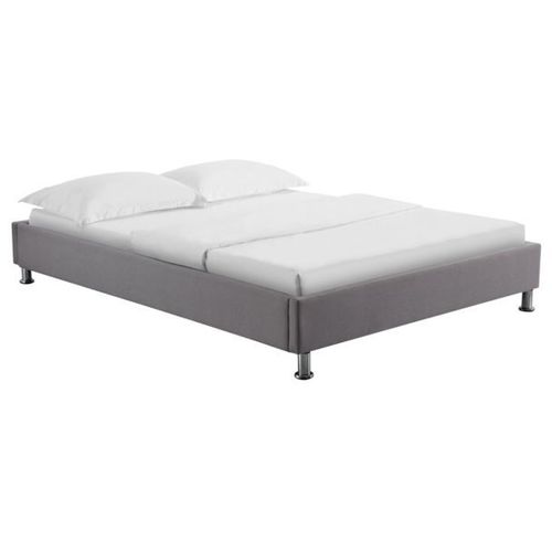 Lit Futon Double Pour Adulte Nizza 140x190 Cm 2 Places / 2 Personnes, Avec Sommier Et Pieds En Métal Chromé, Tissu Gris