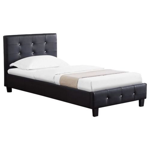 Lit Simple Pour Adulte Ou Enfant Tico Avec Sommier 90x190 Cm 1 Place, Tête Et Pied De Lit Capitonnés Avec Strass, Synthétique Noir