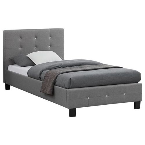 Lit Simple Pour Adulte Ou Enfant Tico Avec Sommier 90x190 Cm 1 Place, Tête Et Pied De Lit Capitonnés Avec Strass, En Tissu Gris