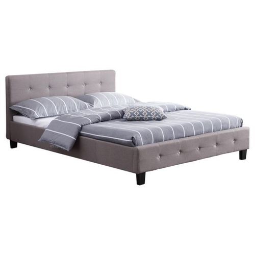 Lit Double Pour Adulte Josy Avec Sommier 140x190 Cm 2 Places / 2 Personnes, Tête Et Pied De Lit Capitonnés Avec Strass En Tissu Gris