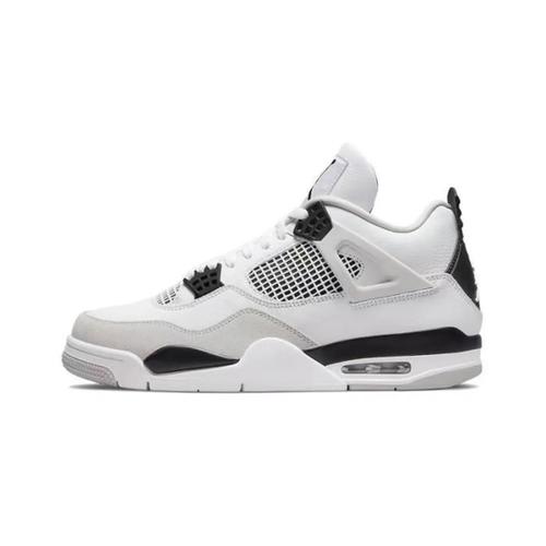 Baskets Air Jordan 4 Chaussures Retro Blanc Gris Military Noir