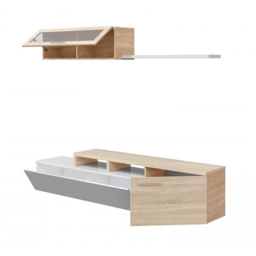 Meuble Tv Esmé 2 Portes Avec Étagère Murale L200cm - Blanc / Bois