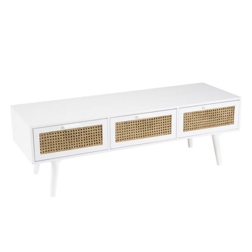 Meuble Tv 3 Tiroirs En Rotin Naturel Et Bois Blanc - Maryse