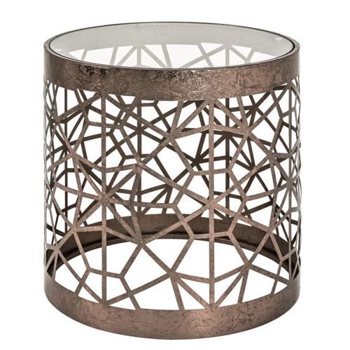 Table D'appoint Ronde 50 Cm En Verre Et Métal Bronze Antique
