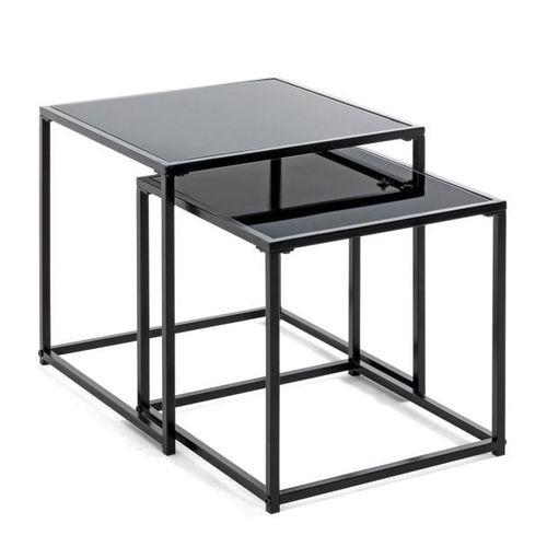 Lot De 2 Tables D'appoint 40 Et 35 Cm En Métal Et Verre Noir - Maceio