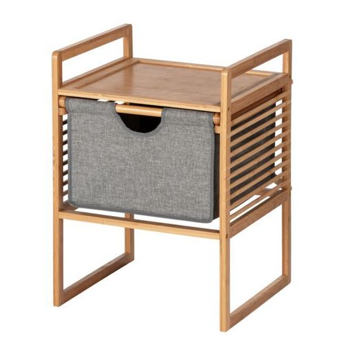 Table D'appoint Bahina En Bambou Avec 1 Tiroir En Tissu - Gris