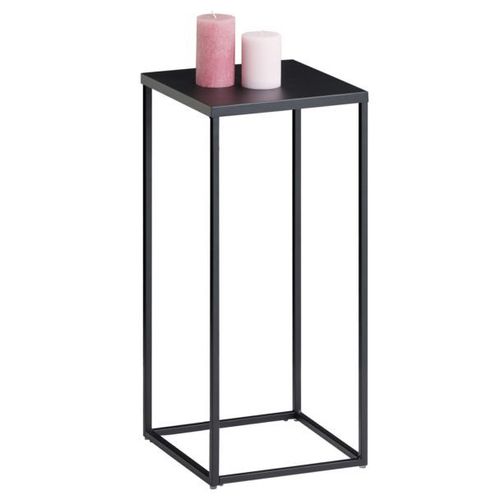 Table D'appoint Flora Sellette Bout De Canapé Style Industriel, Plateau Carré De 30 X 30 Cm Et Structure En Métal De Coloris Noir