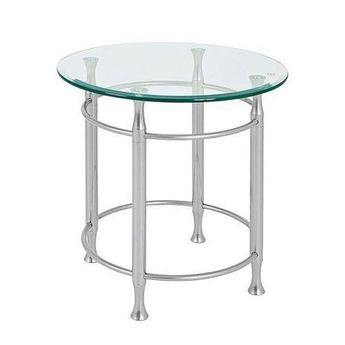 Table D'appoint Ronde 52x50 Cm En Verre Trempé Et Métal Chromé
