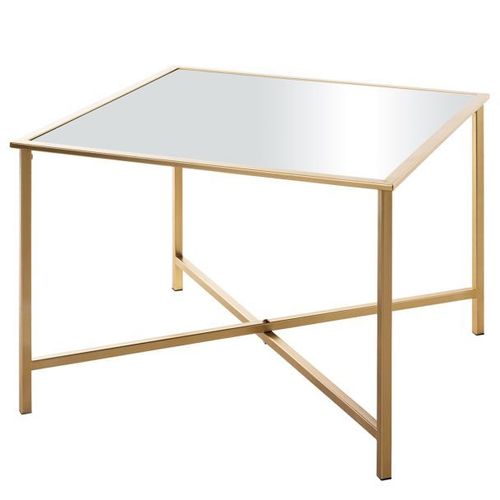 Table D'appoint Carrée 60x45 Cm Avec Plateau En Miroir Et Métal Doré