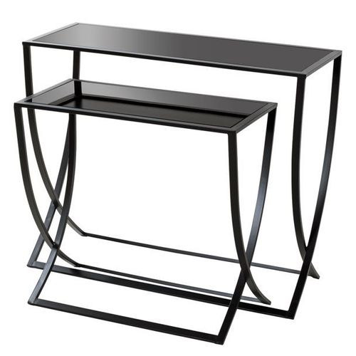 Lot De 2 Tables D'appoint 80 Et 60 Cm En Métal Et Verre Noir - Maceio